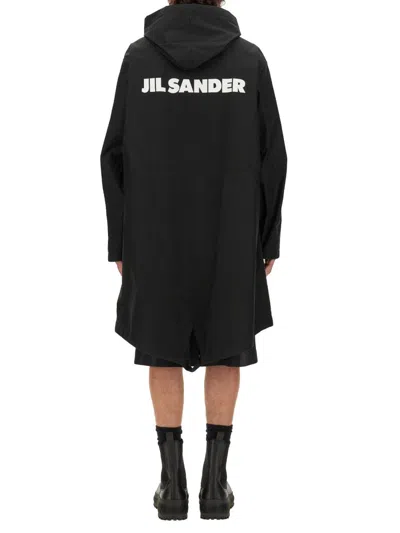 Jil Sander Logo-embroidered Cotton Parka In Black