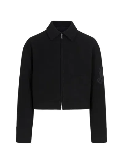 Jil Sander Logo-embroidered Cropped Jacket In Black