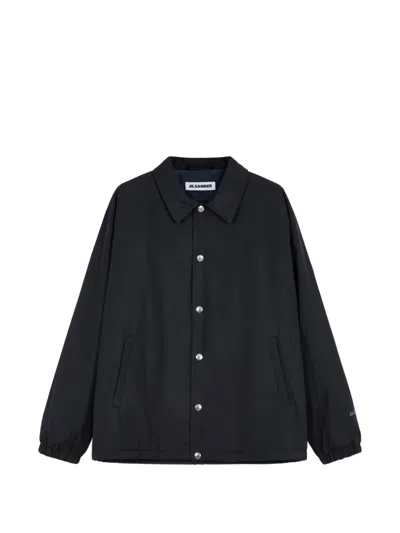 Jil Sander Logo-embroidered Press-stud Jacket In Black