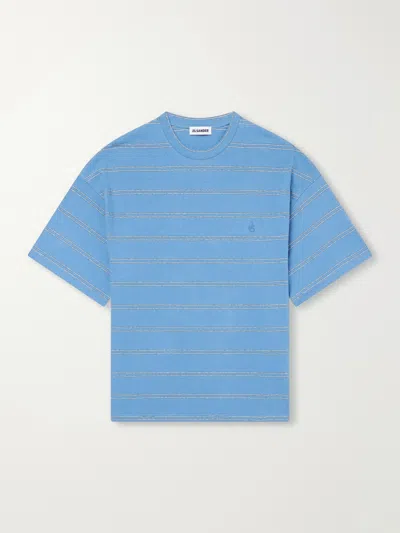 Jil Sander Logo-embroidered Striped Cotton-jersey T-shirt In Blue