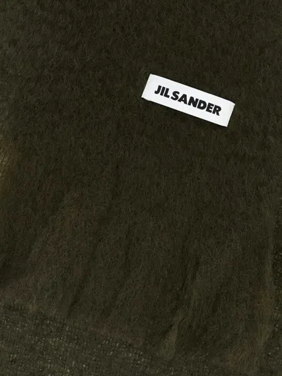 Jil Sander Logo-patch Fringed Scarf In Green
