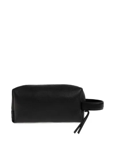 Jil Sander Logo-patch Pebbled Toiletry Bag In Black
