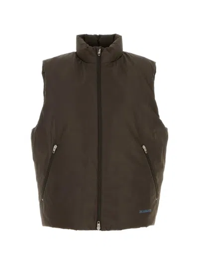 Jil Sander Ghost Capsule Padded Nylon Gilet With High Neck And Zip Closure In Brown