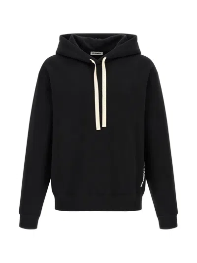 Jil Sander Cotton Hoodie Sweatshirt Drawstring Hood In Black