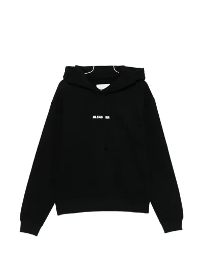 Jil Sander Cotton Hooded Sweatshirt Ribbed Cuffs Hem In Black