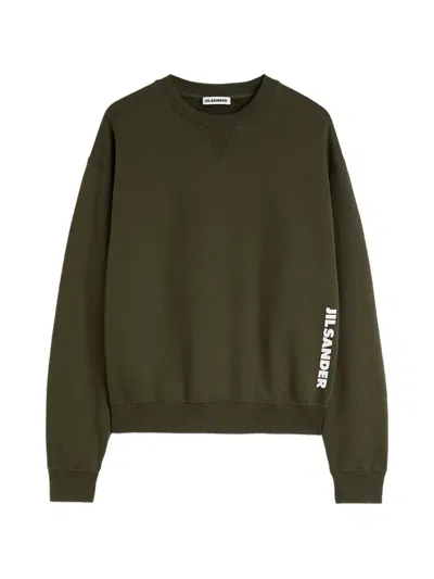Jil Sander Cotton Crew Neck Sweatshirt Long Sleeves In Green