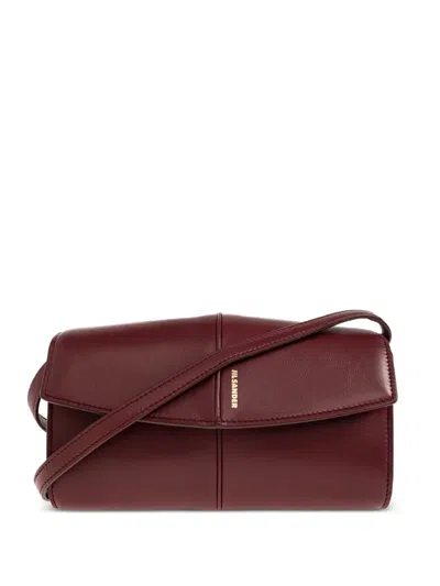 Jil Sander Logo-print Leather Shoulder Bag In Burgundy