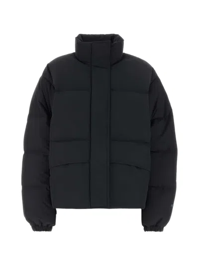 Jil Sander Short Quilted Nylon Puffer Jacket With High Collar In Black