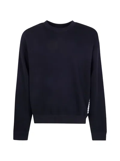 Jil Sander Logo-print V-insert Sweater In Blue