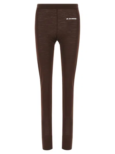 Jil Sander Logo-print Wool-blend Leggings In Brown