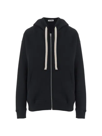 Jil Sander Logo-print Zip-up Hoodie In Black
