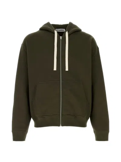 Jil Sander Cotton Hooded Sweatshirt Long Sleeves Pockets In Green