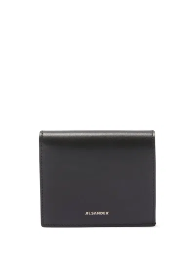 Jil Sander Logo Printed Press Stud Fastened Wallet In Black