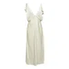 Jil Sander Long Cream Satin V-neck Dress