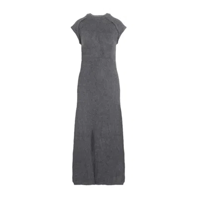 Jil Sander Long Dress With Cap Sleeves And Wool Blend In Gray