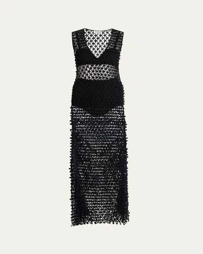 Jil Sander Long Embroidered Net Dress In Black