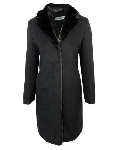 Jil Sander Long Faux Fur Coat In Black Wool And Angora