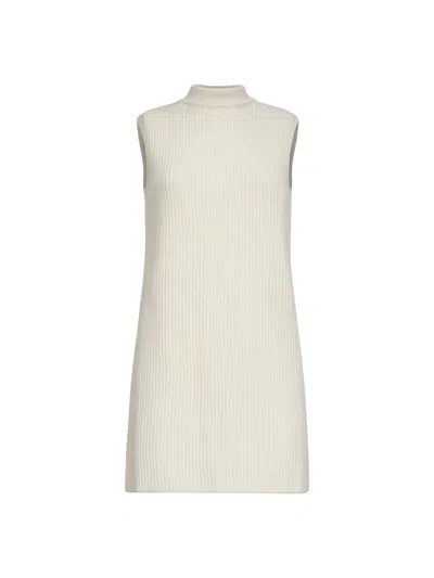 JIL SANDER LONG IVORY RIBBED KNIT VEST
