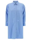 JIL SANDER LONG LIGHT BLUE STRIPED SHIRT WITH LOGO EMBROIDERY IN COTTON WOMAN