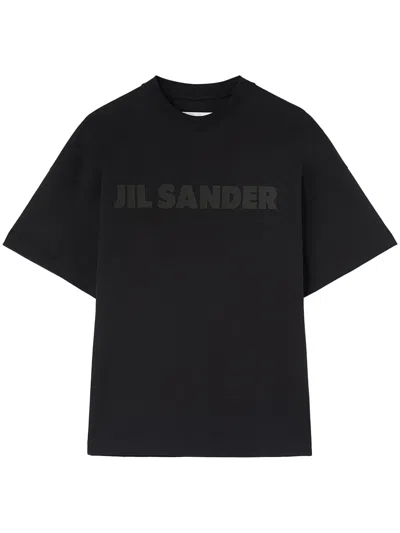 Jil Sander Long Oversized Cotton Jersey T-shirt With Minimalist Branding In Black