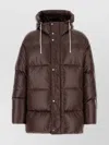 Jil Sander Long Quilted Down Jacket Hood In Brown