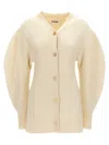 Jil Sander Long Ribbed Wool Cardigan In Neutral