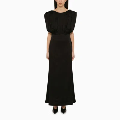 Jil Sander Long Ruffle Dress With Dramatic Tiered Texture In Black