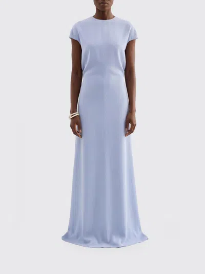 Jil Sander Long Satin Gown With Short Sleeves And Back Slit In White