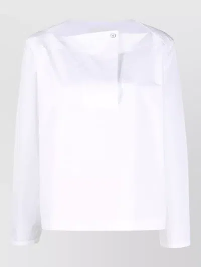 Jil Sander Long Sleeve Boxy Top Straight Hem Buttons In White