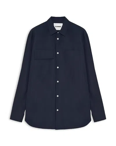 Jil Sander Long Sleeve Button Front Shirt In Navy