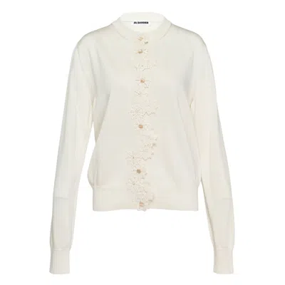 Jil Sander Long Sleeve Cardigan Fine Shiny Viscose In White