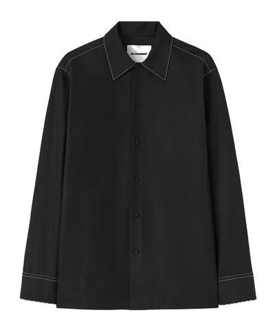 Jil Sander Long-sleeve Contrast-stitching Shirt In Black