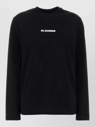 Jil Sander Long Sleeve Crew Neck Cotton Top In Black