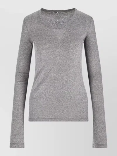 Jil Sander Long Sleeve Crew Neck Plain Top In Gray