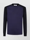 Jil Sander Long Sleeve Crew Neck Ribbed Sweater In Blue