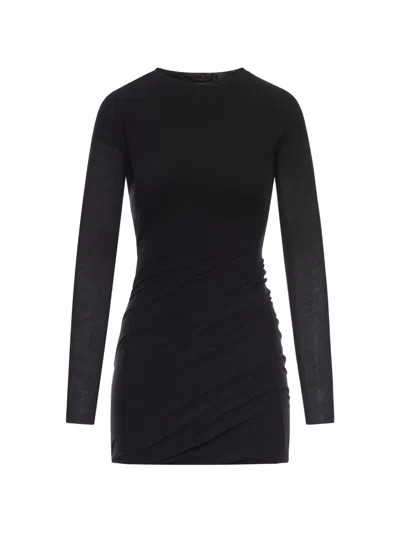 Jil Sander Double-layered Cotton Mini Dress In Black
