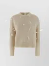 Jil Sander Long Sleeve Knit Sweater With Feather Accents In Neutral