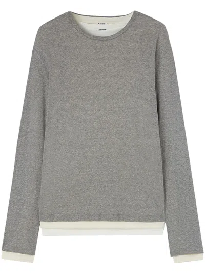 Jil Sander Long-sleeve Layered Cotton T-shirt In Grey
