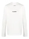 Jil Sander Long-sleeved Cotton T-shirt With Black Front Printed Logo In White