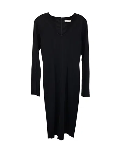 Jil Sander Long Sleeve Midi Dress In Black Viscose