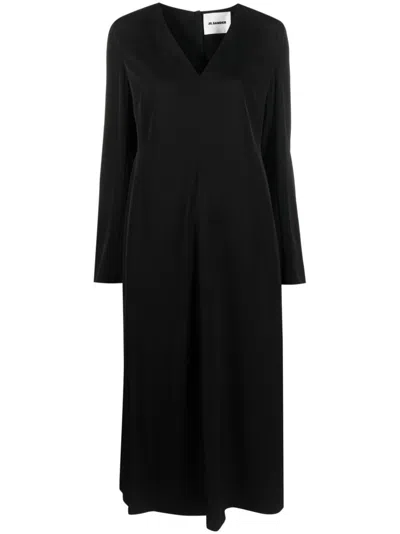 Jil Sander Long-sleeve Midi Dress In Black