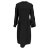 Jil Sander Long Sleeve Midi Dress With Slit In Black Wool In Black