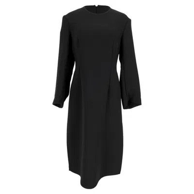 Jil Sander Long Sleeve Midi Dress With Slit In Black Wool
