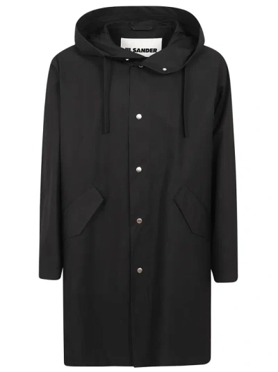 Jil Sander Long Sleeve Raincoat In Black