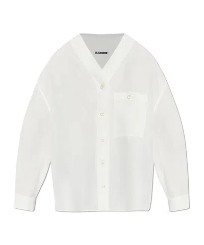 Jil Sander Buttoned Linen Shirt In White