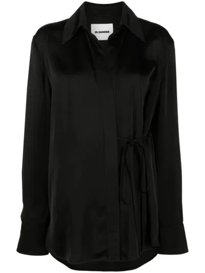 Jil Sander Long Sleeve Shirt With Tie Detail In Black