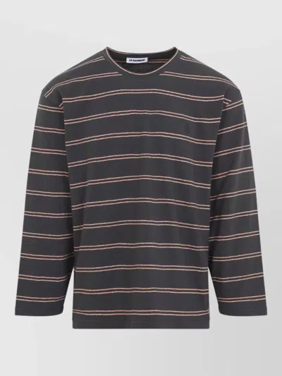 Jil Sander Long Sleeve Striped Crew Neck Shirt In Black