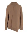 Jil Sander Beige High Neck Asymmetrical Pullover In Brown