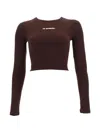 Jil Sander Fitted Long Sleeve Center Logo Top In Brown