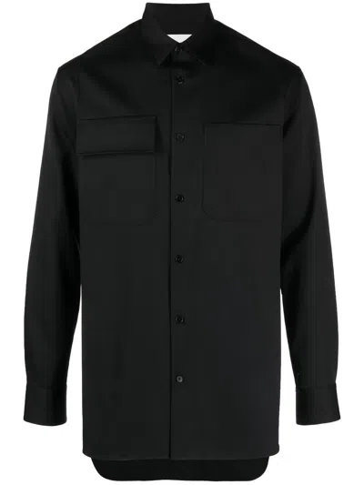 Jil Sander Long-sleeve Wool Shirt In Black